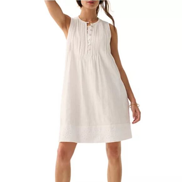 Faherty Isha Pintuck Organic Cotton Pleated Sleeveless Shift Dress Large White - Picture 15 of 15